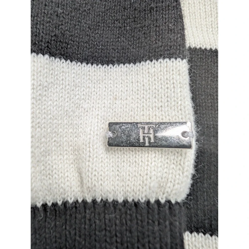 Tommy Hilfiger Womens Striped Sequin Star Sweater Black White Red Cotton L